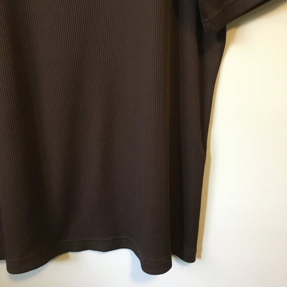 Dark Chocolate Satiny Collar Ribbed Short Sleeve Top - Picture 8 of 15